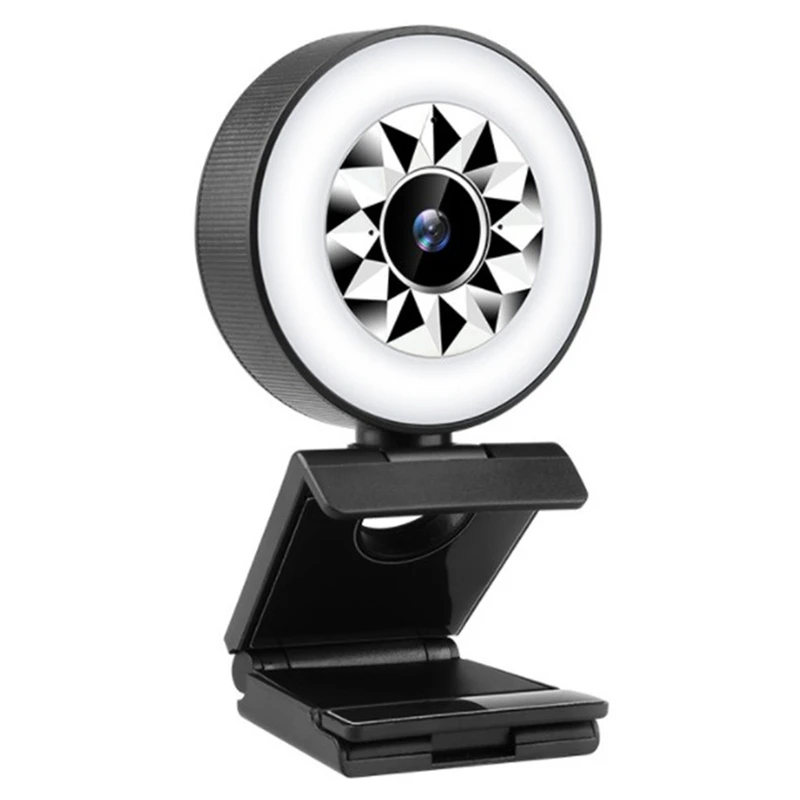 

2K Webcam Built-In Microphone And Adjustable Ring Light,Webcam With 360 Degree Rotating Base,USB Camera For Laptop