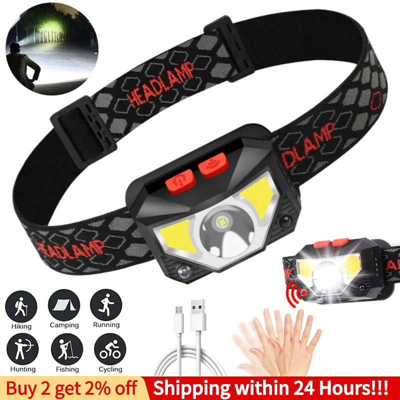 

Motion Sensor Powerful LED Headlight XPG+COB Headlamp USB Rechargeable Head Lamp Flashlight Torch Headlight for Camping Fishing