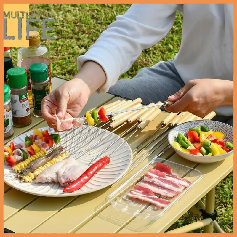 

Barbecue Skewers Stainless Steel Flat Circular Logo Overall Elegant Appearance Smooth The Handle Grilled Skewer Hot Handle