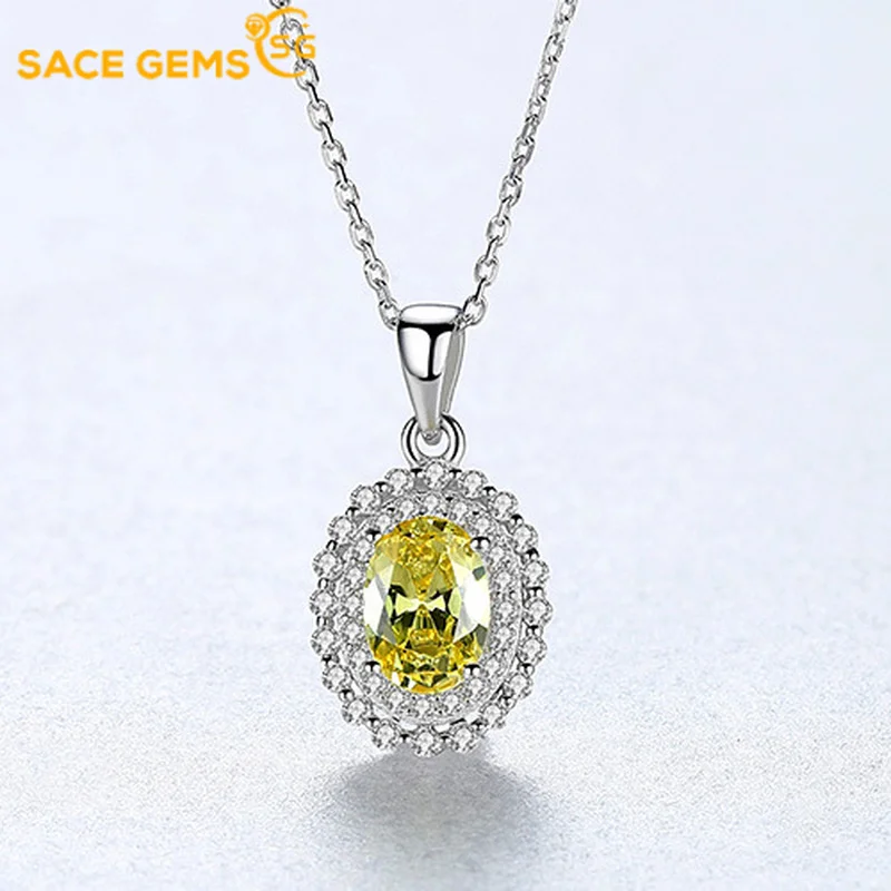 

SACE GEMS Sparkling Yellow Zircon Pendant Necklace Elegant Wedding Engagement Party Jewelry for Women Valentine Day Present