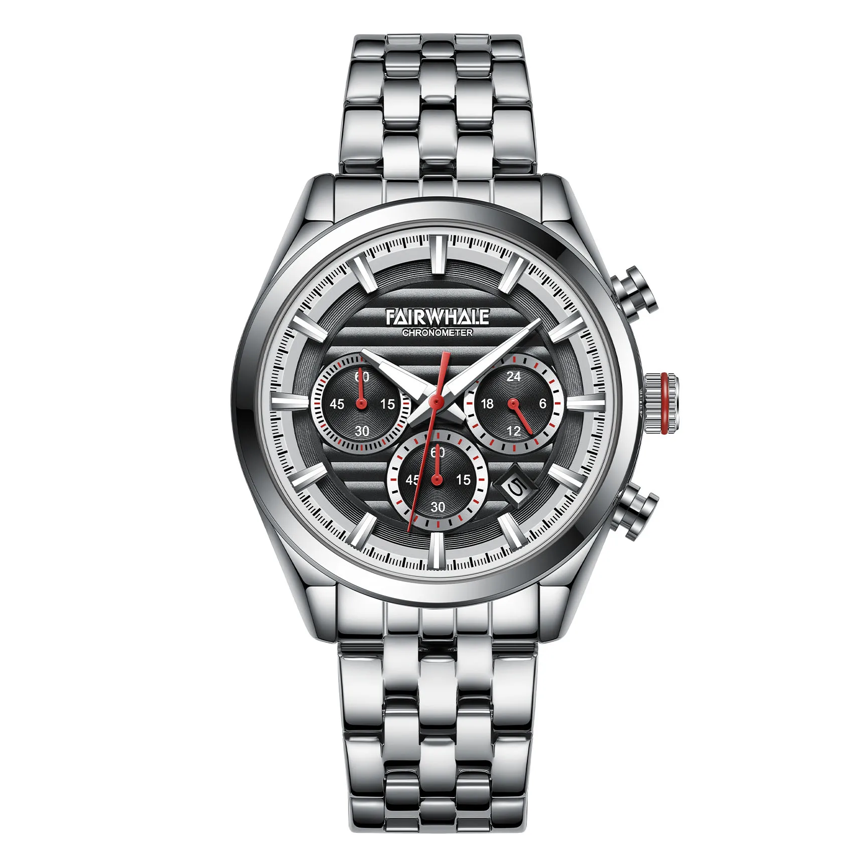 Хронограф Кварцевые часы для мужчин Стальной ремешок Роскошные 3-глазые мужские