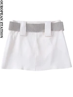 pailete women 2022 fashion with rhinestone belt mini skirt vintage high waist side zipper female skirts mujer