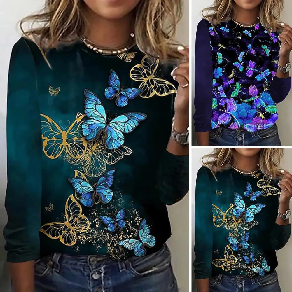 

Long Sleeve Blouse Colorful Print Long Sleeve Pullover Casual Loose Women's T-shirt for Spring Fall Women Print Top