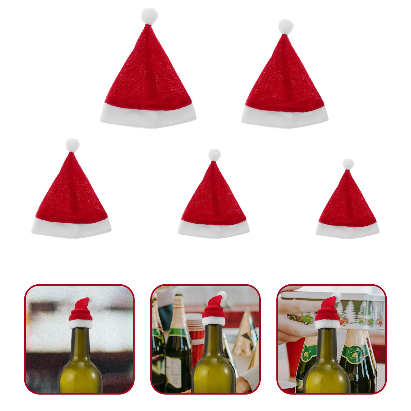 

12Pcs Lovely Mini Christmas Santa Hat Set Bottle Ornaments for Party Red