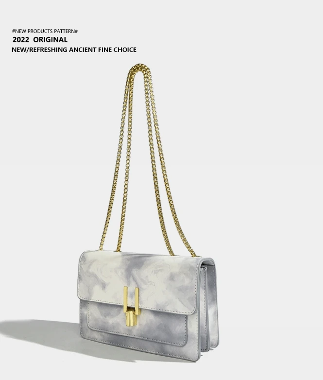 Elmsk Vintage Chain Gradient Casual Messenger Bag Women Fashion Leather Square Bag