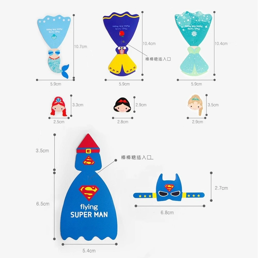 Superhero Princess Mermaid Themed Birthday Favors Baby Shower Cake Candy Lollipop Decoration Cards for Kids Boy Girls Party Gift images - 6