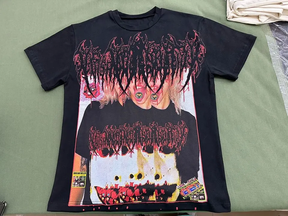 Американская модная футболка Y2K в готическом стиле Харадзюку черная с принтом