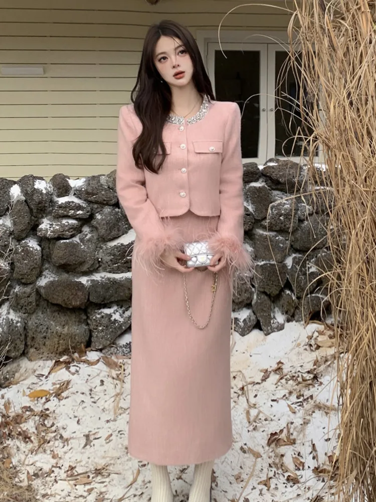 Высокое качество осенне-зимний роскошный комплект из двух предметов для женщин