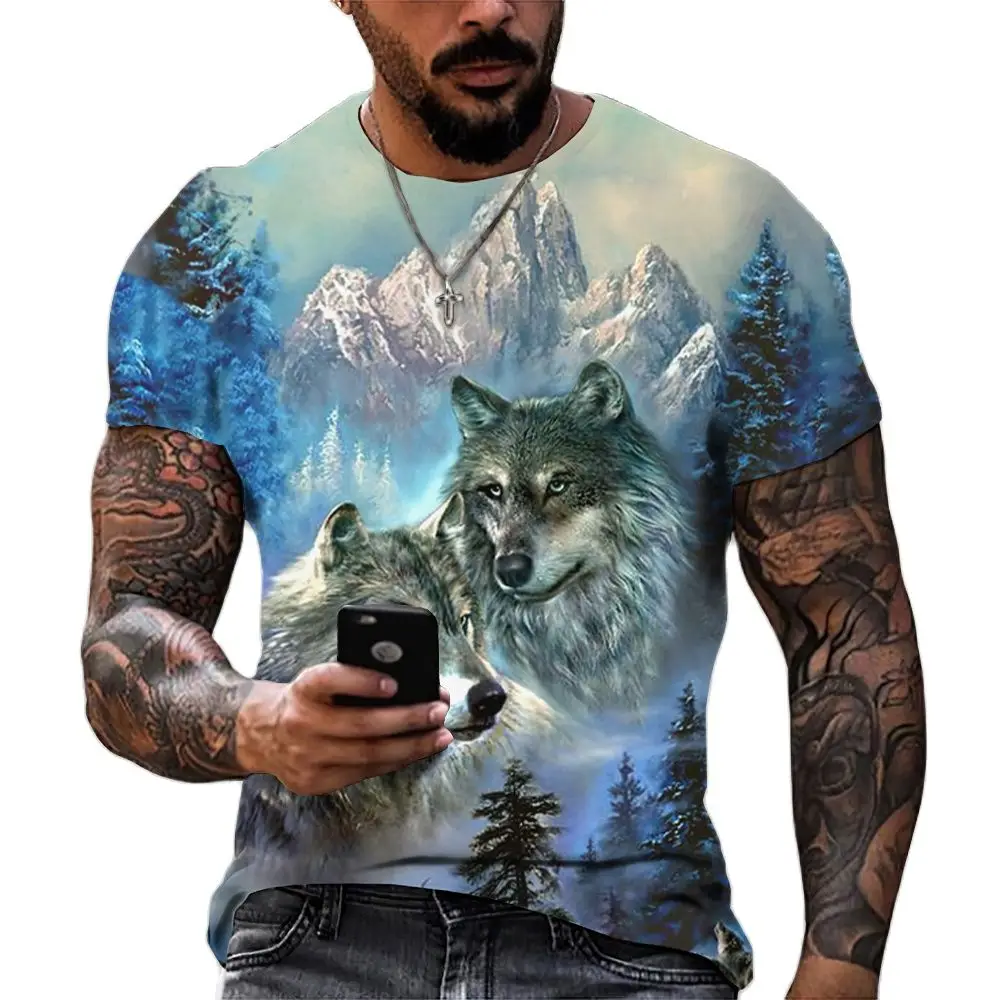 

2023 Wolf T Shirt For Mens Animal Print Short Sleeve Top 3D Casual Street Man's T-shirt Oversized Tee Shirt Men Vintage Clothing