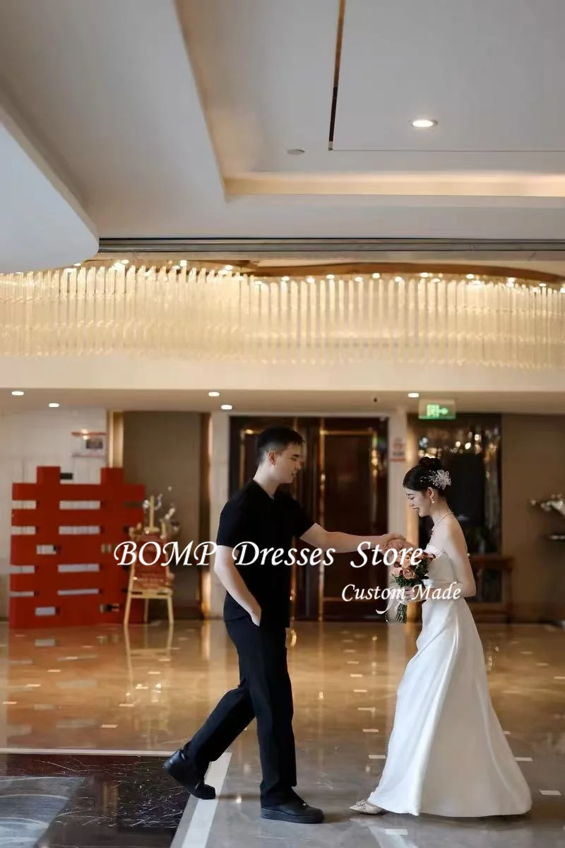 BOMP Атласные свадебные платья трапециевидной формы без бретелек для фотосессии