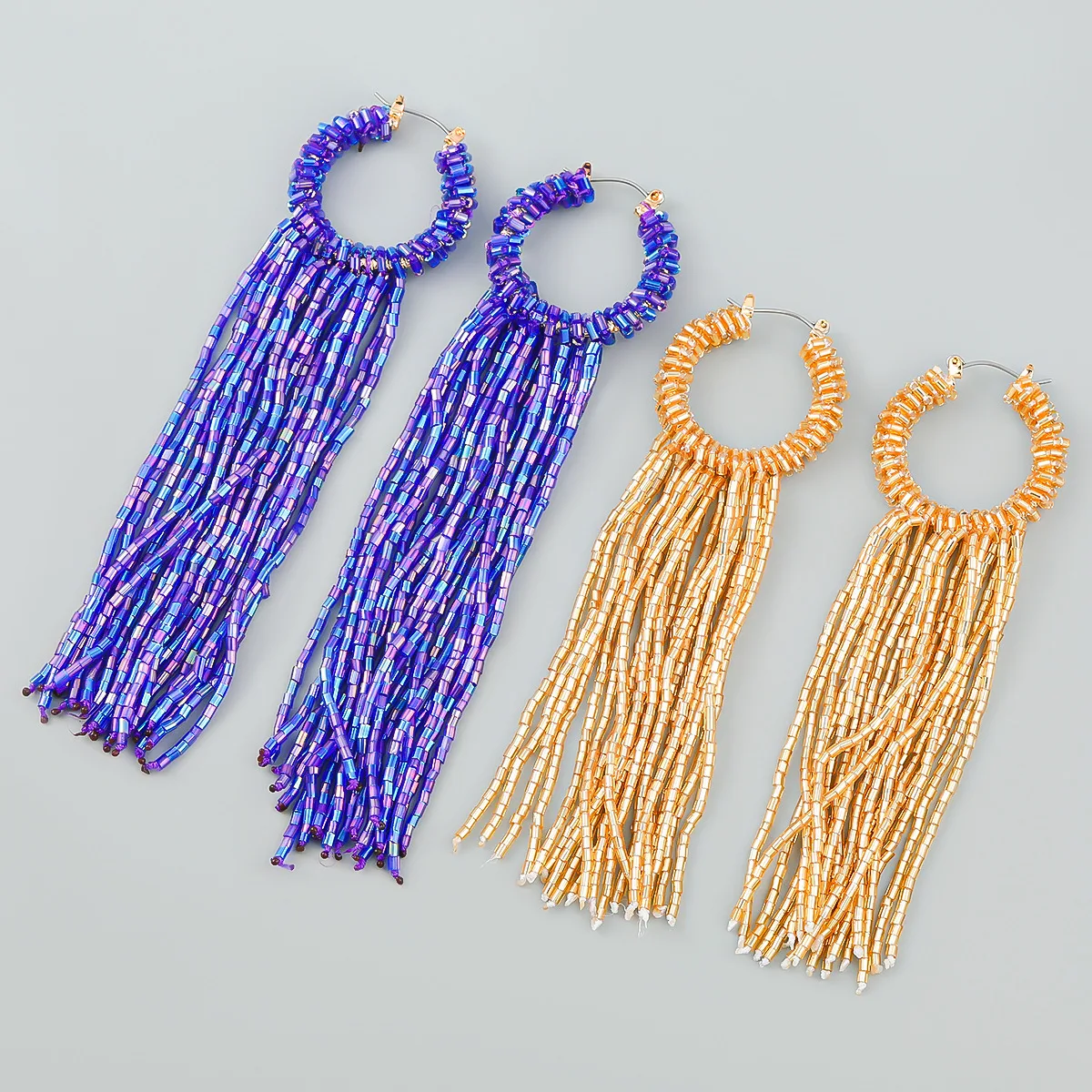 

Bohemian Long Handmade Weave Beaded Tassels Drop Earrings For Women Vintage Ethnic Style Statement Jewelry Wholesale