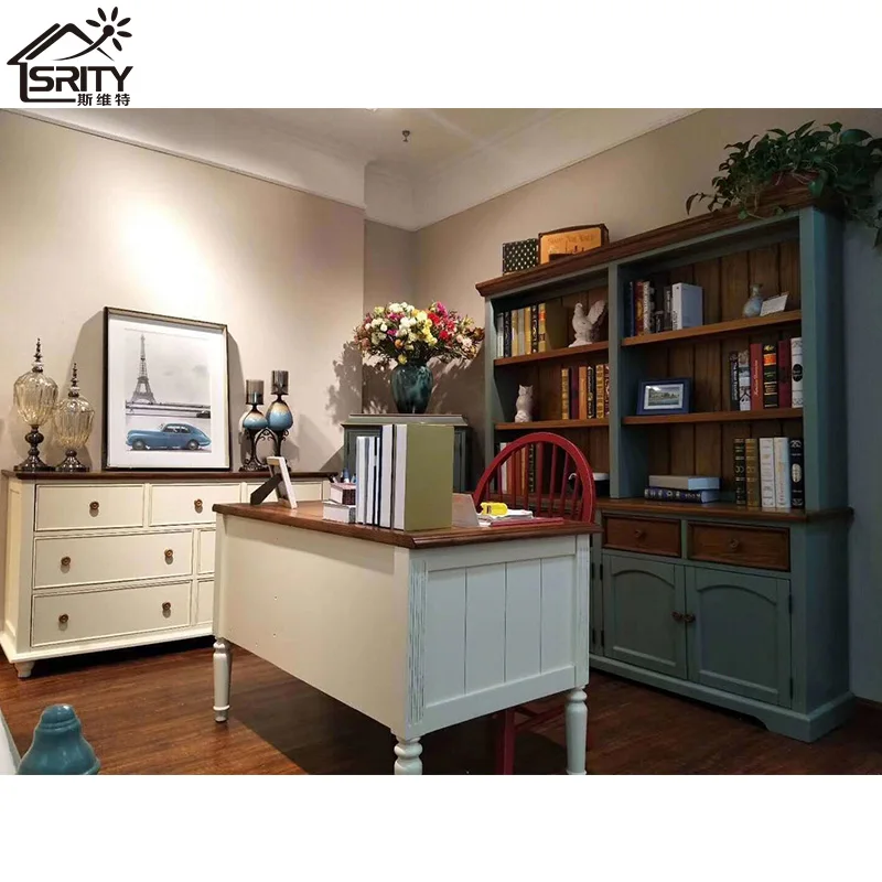 Lemari sederhana lemari multifungsi di pedesaan dengan rak-rak buku gaya Mediterranean.