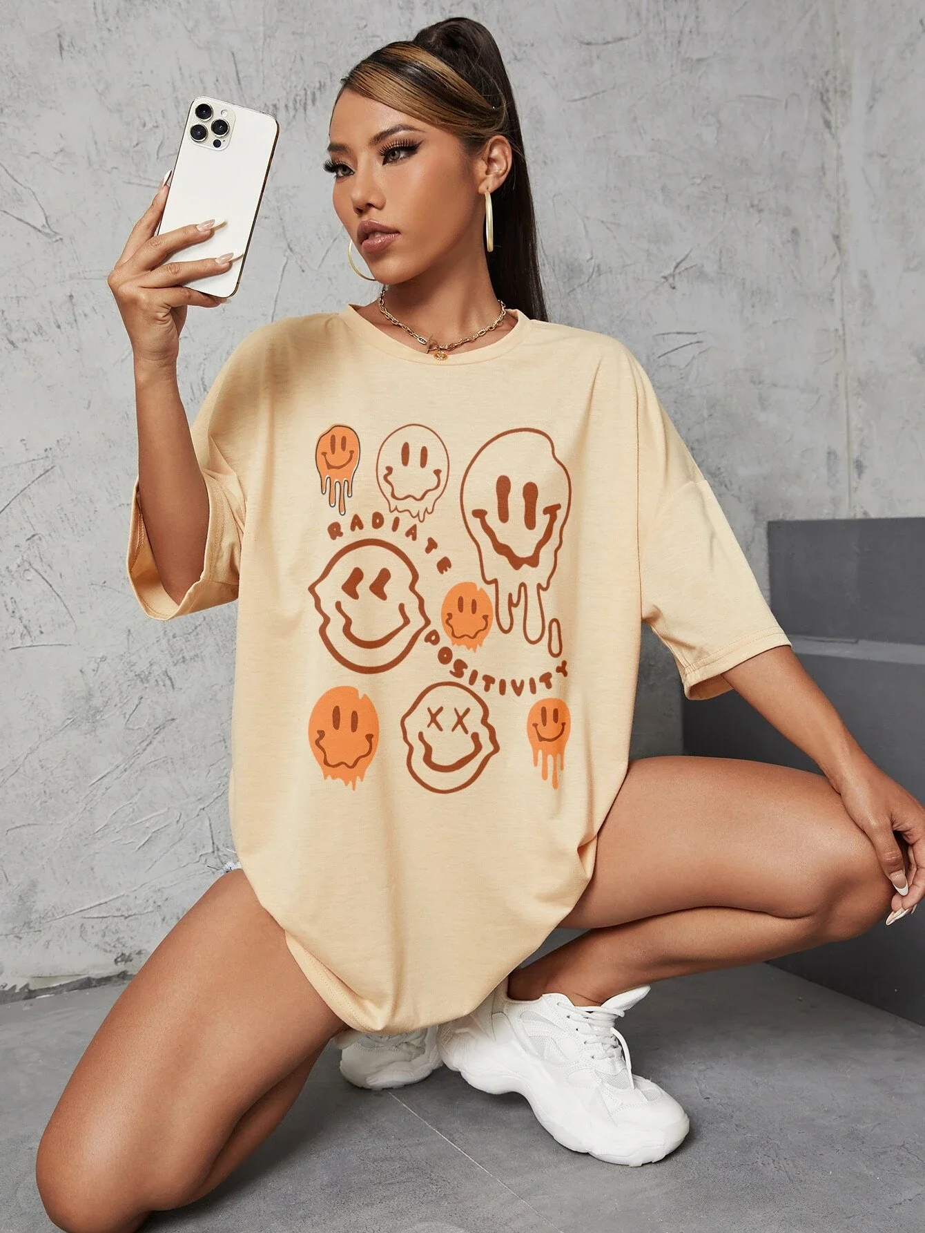 

T-shirt hoody blouse women set tube top sweater Letter & Expression Print Drop Shoulder Tee