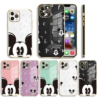 letter mickey mouse luxury soft plating phone case for iphone 13 12 11 pro max mini x xr xs max 7 8 6 6s plus se cover