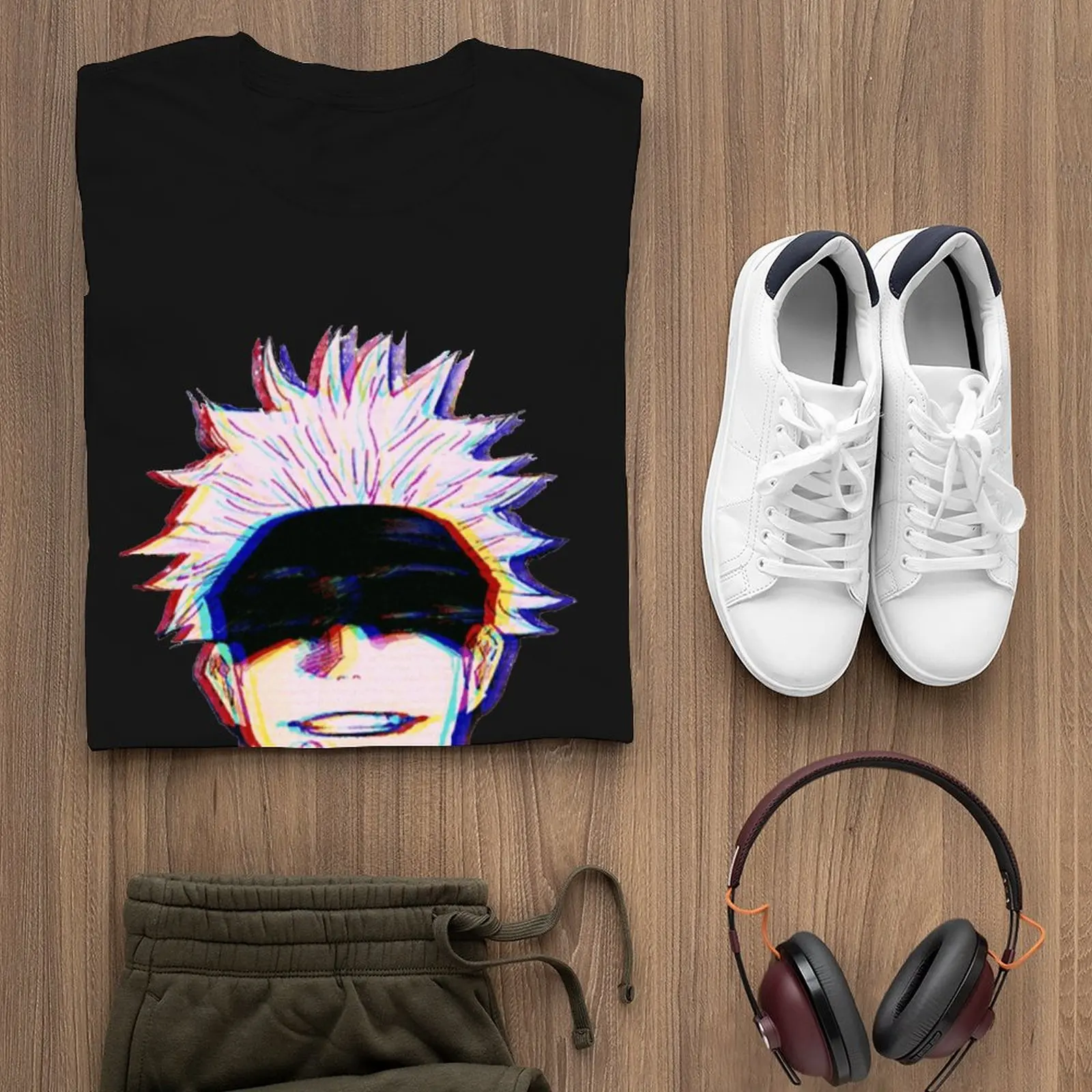 Футболка мужская с принтом хлопковая рубашка круглым вырезом юютсу кайсин глитч