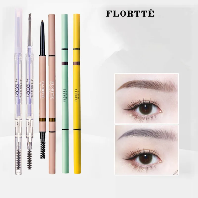 

FLORTTE Double Ended Super Slim Eyebrow Pencil Eyebrow Brush Waterproof Long Lasting Eyebrow Enhancers Fine Pen Cosmetics