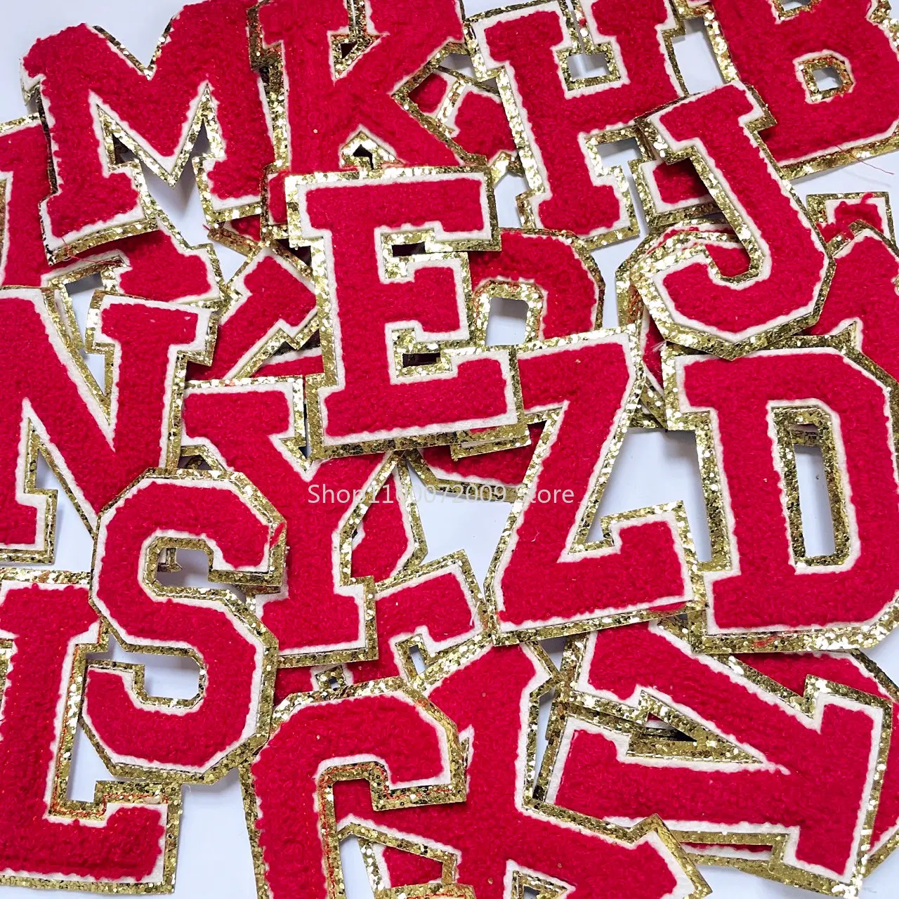 8CM Red Chenille Letters Patches Iron on Towel Embroidered Felt Alphabet Glitter Sequins Heat Adhesive Applique DIY Accessories - купить по