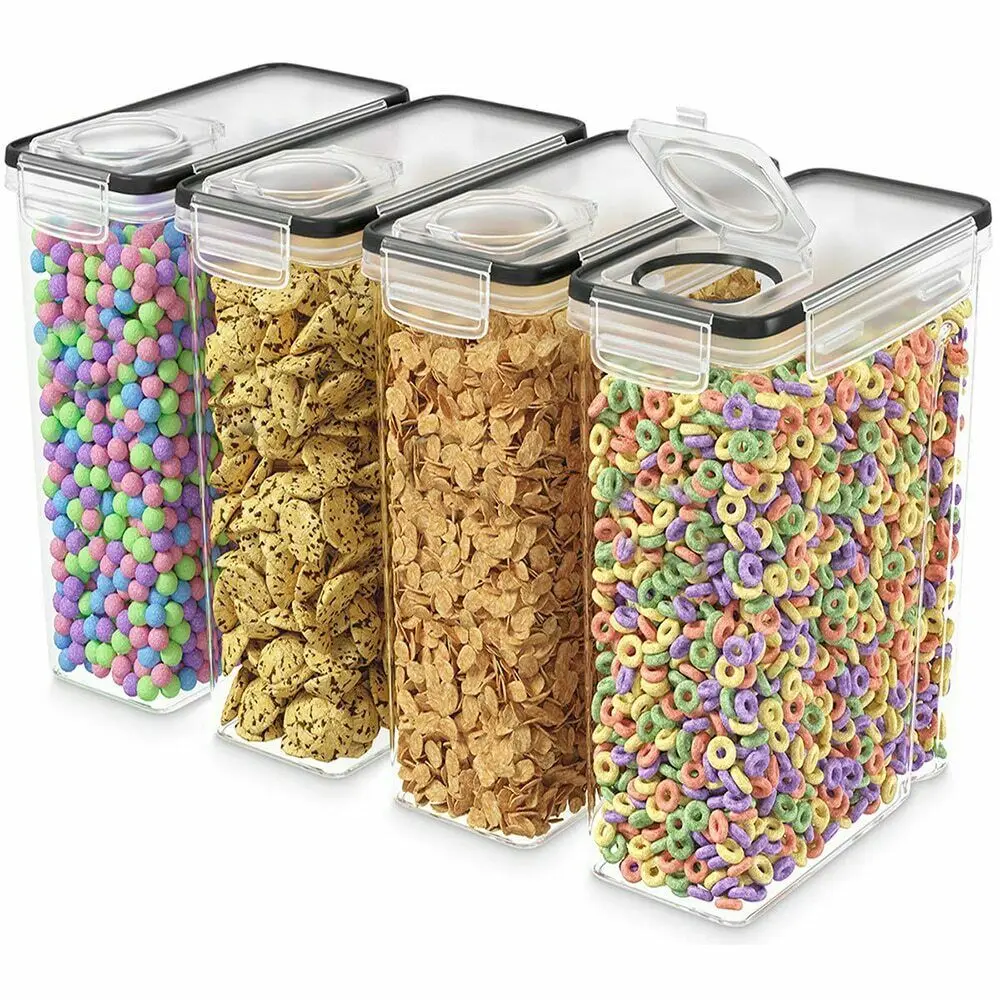 

2.5L Plastic Kitchen Dried Food Storage Black Containers Lids Box Jars Airtight Cereal Rice Dispenser