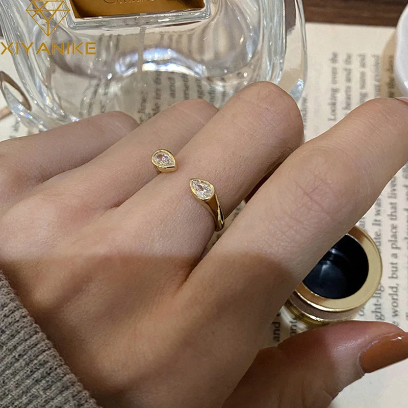 

XIYANIKE 2022 Sexy Shiny Zircon Waterdrop Open Cuff Finger Rings for Women Girl Fashion Trendy Jewelry Gift Party кольцо женское