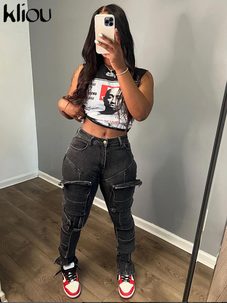 Kliou классические жилеты с принтом топы для женщин Повседневный пуловер хипстеры