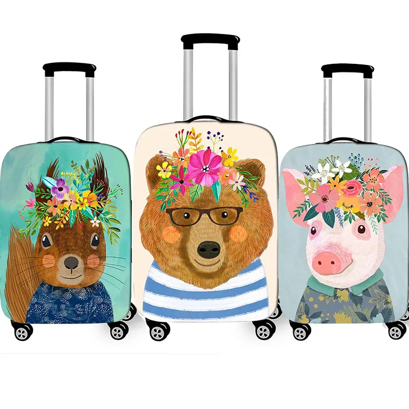 

Flower Cartoon Animal Platypus / Alpaca / Elk Print Luggage Cover Travel Accessories Anti-dust Suitcase Protective Elastic Cover