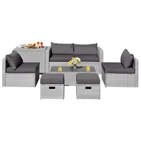 Patiojoy 8PCS Patio Rattan Furniture Set Storage Waterproof Cover Grey Cushion  HW68604GR+