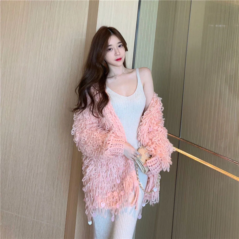 Осенний корейский стиль новинка вязаный женский свитер из мохера с вырезами и