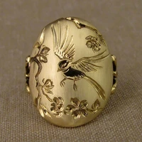 vintage massive bird flower rings for women yellow gold color engagement promise ring fashion womens wedding jewelry gifts