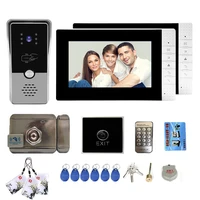 Wired Video Entry Phone with Electronic Lock RFID Remote Access Control System 7 Inch Intercom 2 Monitors for Home Security