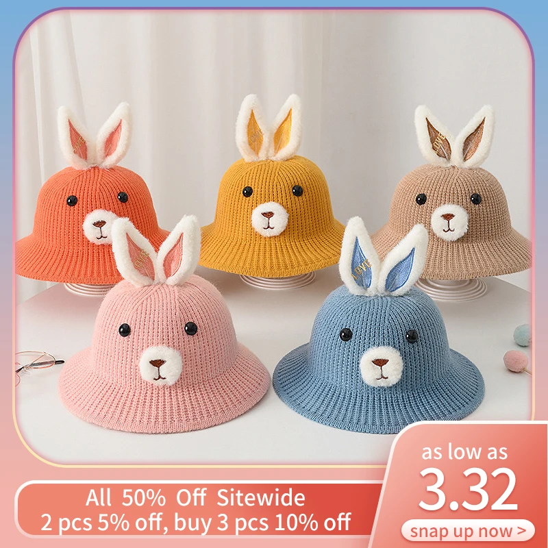 

2022 New Winter Children Knitted Fisherman Hat Toddler Infant Cute LOVE Rabbit Ear Bonnet Kids Thicken Warm Beanies gorras 2-3Y