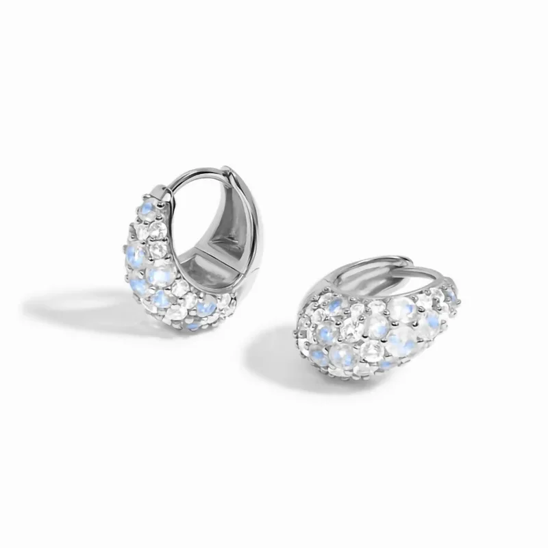 

2023 Japanese and Korean Sterling Silver S925 Set with Round Earrings with Full Diamond, Feminine and Exquisite Earrings
