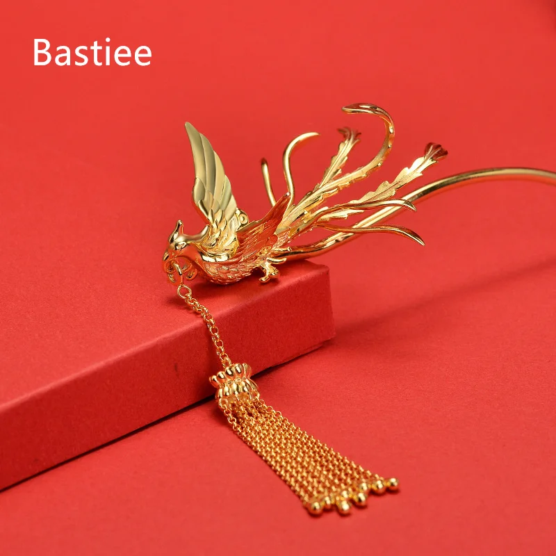 

Bastiee S925 Silver Hairpins Female Plated Phoenix Hanfu Headdress Step Shaking Tassel Hair Forks Retro Ethnic Style