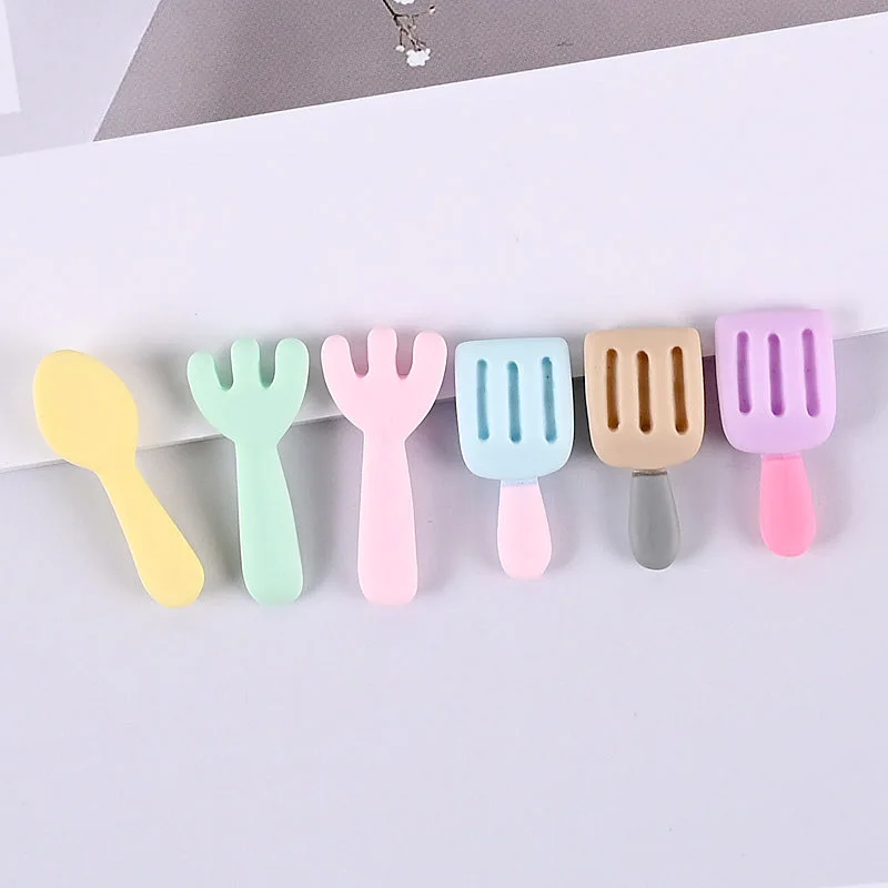 

10pcs Simulation Spoon Fork Flatback Resin Cabochon Scrapbooking Embellishments for Crafting DIY Accessories Hair Bows Center