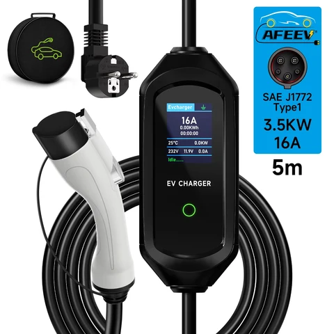 AFEEV 3.5KW 16A 1-фазное портативное зарядное устройство для электромобилей Type1 SAE J1772 Зарядное устройство для электромобилей EVSE Fast Charging Wallbox Зарядная станция для электромобилей