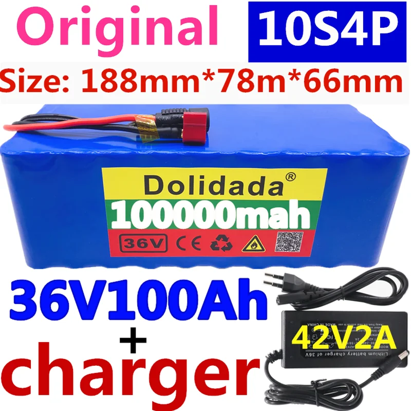 

100% Original 36V battery 10S4P 100Ah battery pack 1000W high power battery 42V 100000mAh Ebike electric bike BMS+42V2A Charger