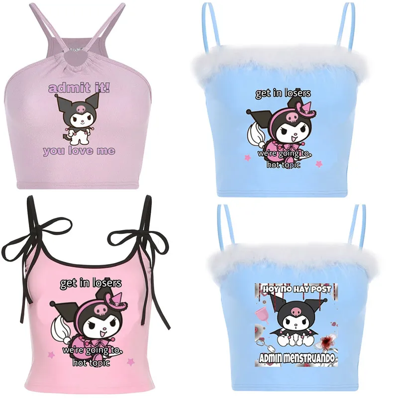 

Kawaii Sanriod аниме серия Mymelody Kitty Cinnamoroll Kuromi милая Мода популярность без рукавов сексуальный пупок слинг девушки подарок