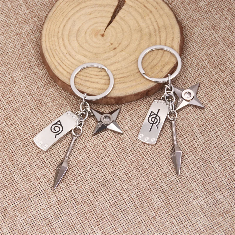 

Anime Naruto Keychain Konoha Betrayal Forehead Shuriken Bitter No Three-piece Keyring Accessories Backpack Pendant Jewelry Gifts