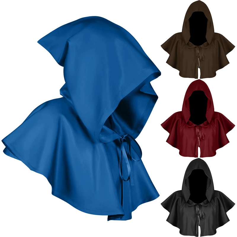 Унисекс взрослый/детский средневековый костюм накидка с капюшоном короткая