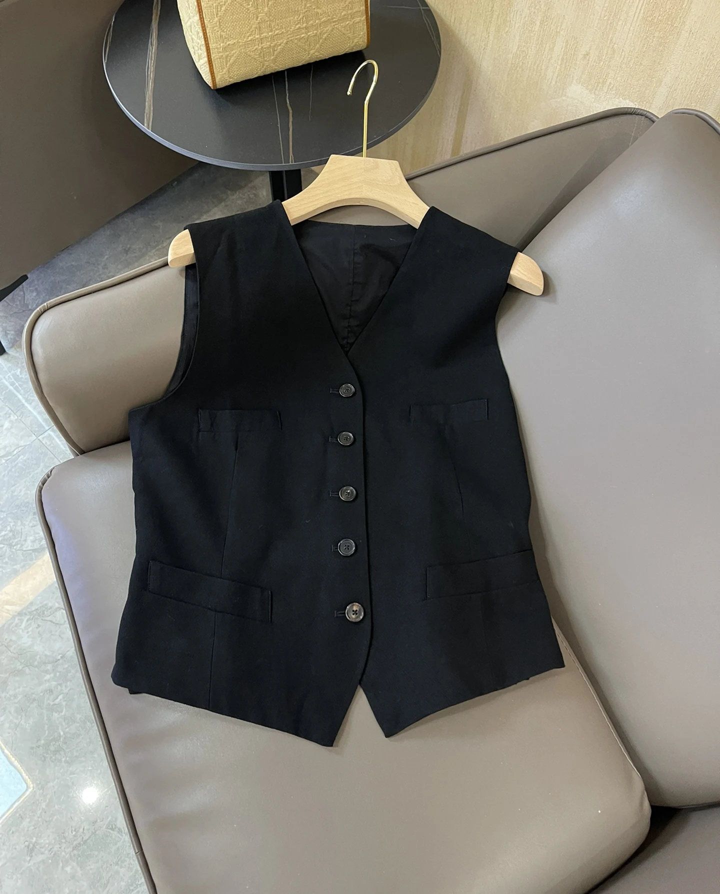 Женский офисный комплект из 2 предметов Свободный Топ хлопка и льна с V-образным