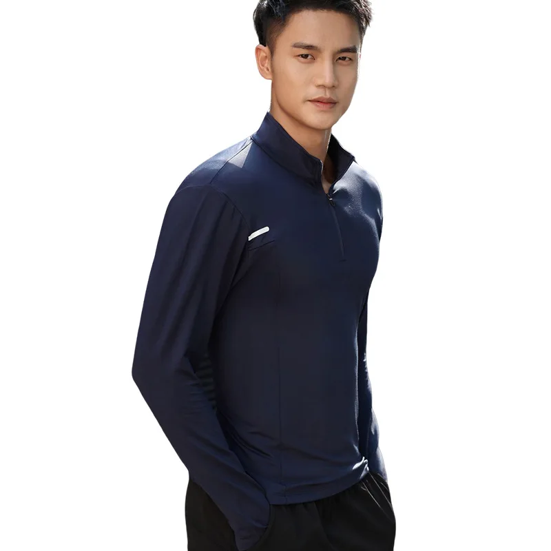 Быстросохнущая футболка для фитнеса с воротником-стойкой мужская спортивная