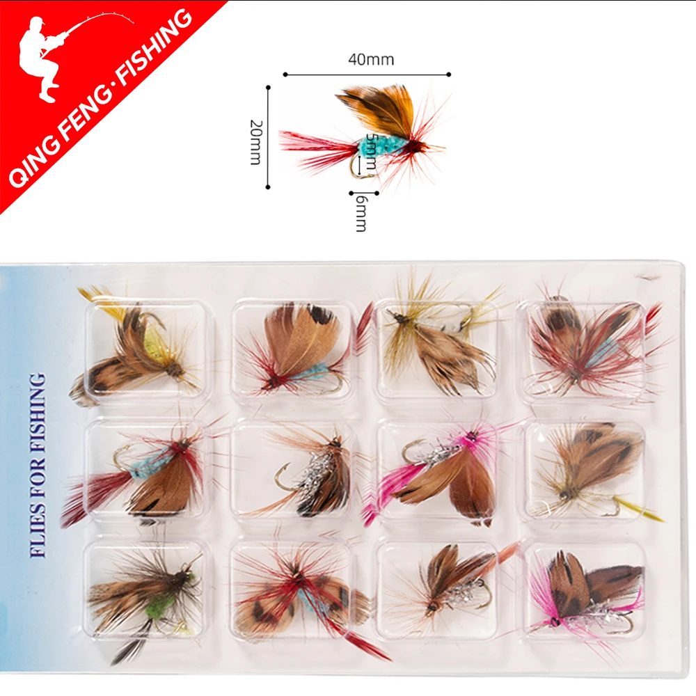 

12pcs Fly Tying Fly Fishing Lure Dry Flies Hooks Feather Wing Artificial Pesca Bait Lure for Carp Trout