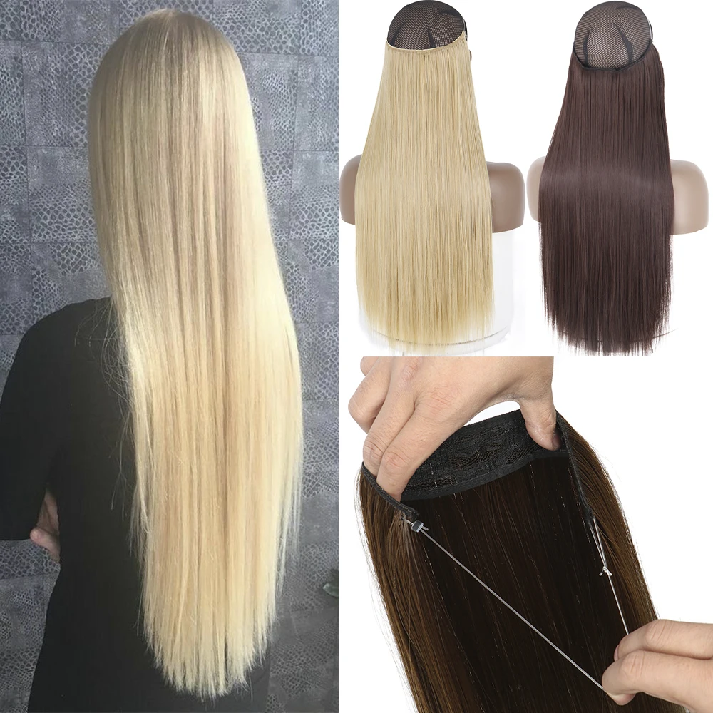 

LISI GIRL 16/24/32 Inches No Clips In Natural Secret False Hair Piece Hair Synthetic Extension Long Curly Fish Line Hair Pieces