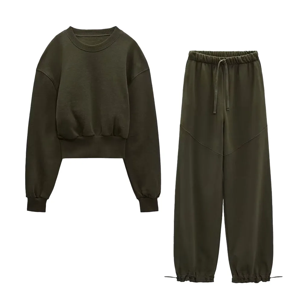 

Women 2023 spring New Fashion pleat short Sweatshirts Vintage O Neck Long Sleeve Female Pullovers Tops