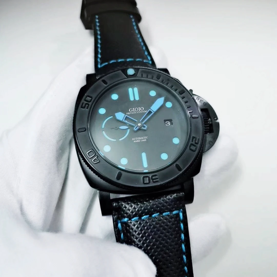 

Men automatic mechanical Carbotech Blue Rubber Leather Watch