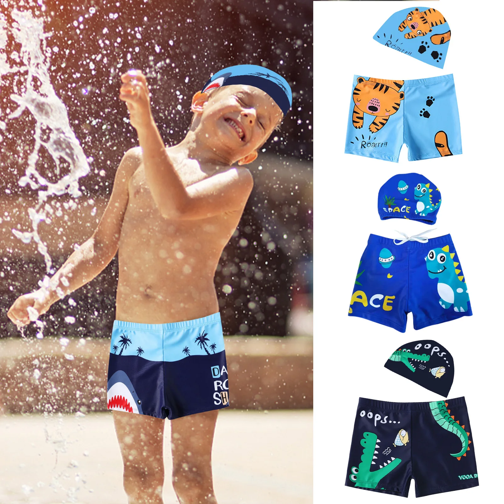 

Boys' Swimwear Cute Swimsuit Swimming Bathing Suit For Toddler Boys Dinosaur Tiger Crocodile Swim Trunk Short Set With A Hat