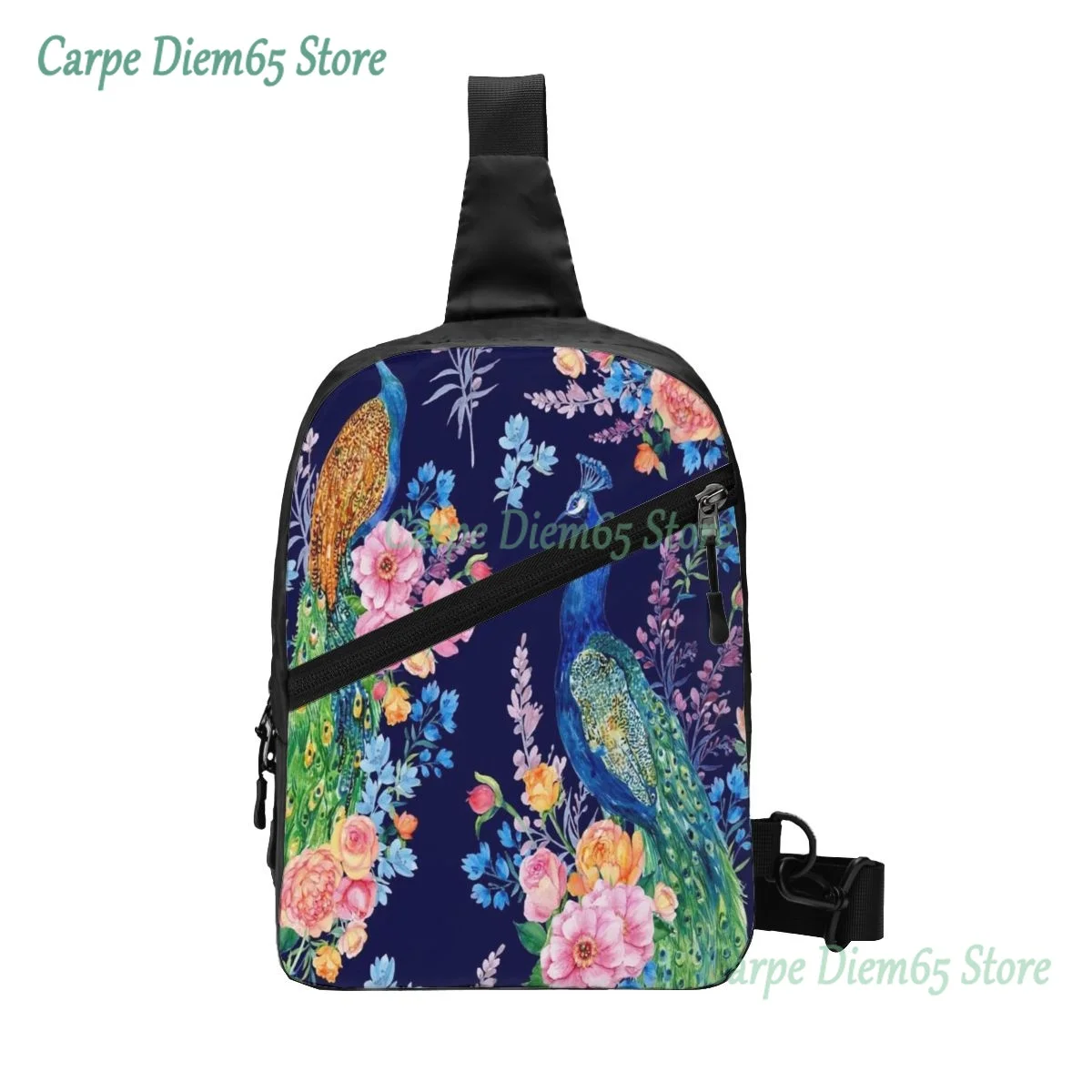 

Sling Backpack Bag Peacocks And Flowers Chest Package Crossbody Bag For Cycling Travel Hiking