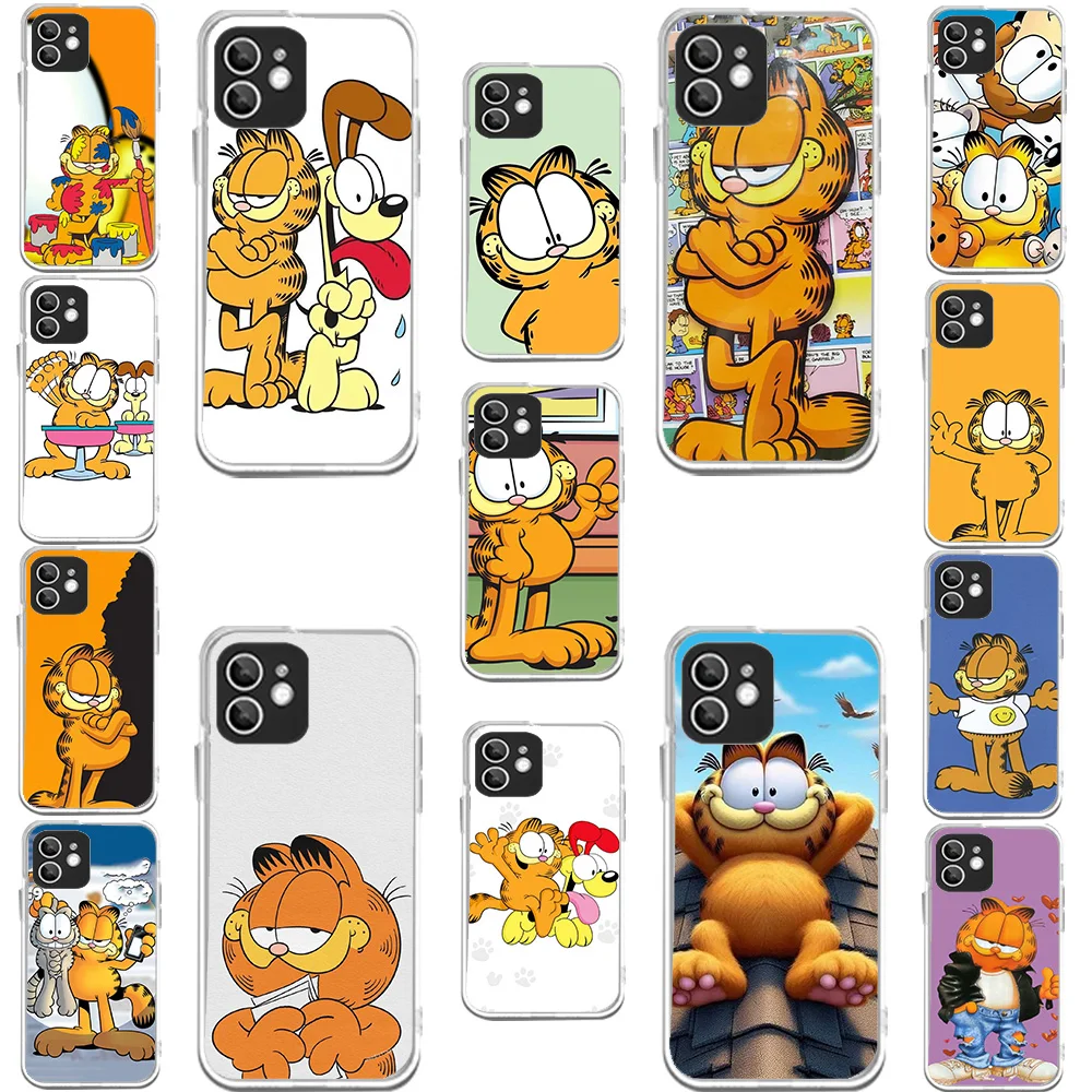 Прозрачный силиконовый чехол WD-7 Garfield для iPhone X 13 14 15 16 Mini Pro Plus Max