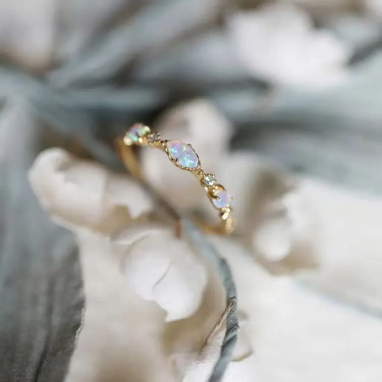

Tears of the Milky Way. Super exquisite fine ring Marquise eye Ambilight Japanese style opal 925 sterling silver ring