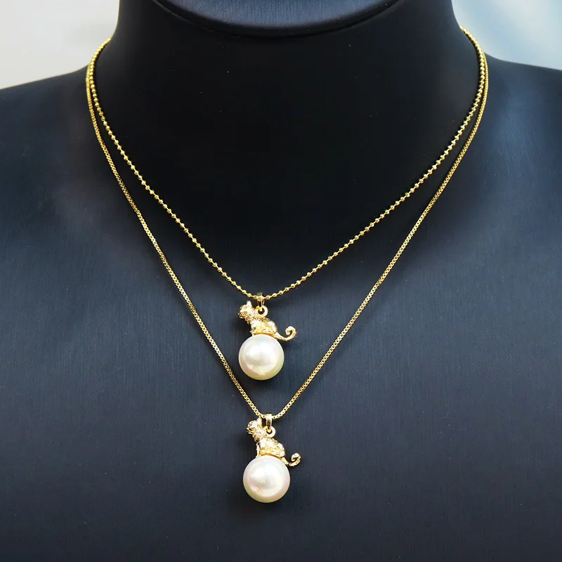 

8 Strands necklace Lovely Cat Pave Pearls Pendant Necklace fashion Jewelry Necklace gift Fahsion Jewelry