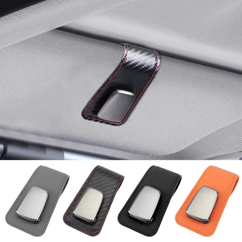 

Sun Visor Glasses Holder Clip Leather Car Organizer With Strap For Sunglass Multifunctional Sun Visor Organization For Cards